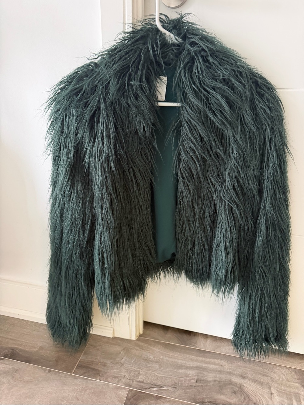 C/MEO Collective Deep Teal Faux Fur Cropped Jacket